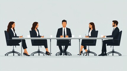 Business Meeting with Five Professionals by a Table in Office Setting