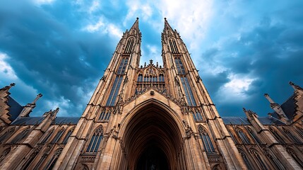 Wall Mural - A gothic church with dramatic architecture set against a moody sky.