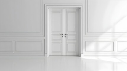 A large white door with two doors and a window generative AI