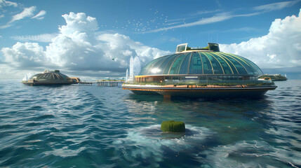 A floating city on the ocean and harnessing wave energy with innovative buoy systems 