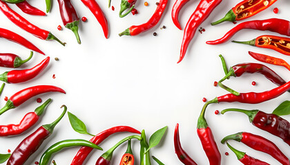 Wall Mural - Collage of chili peppers on white background