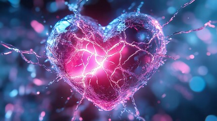 Poster - A vibrant heart design radiating energy and light, perfect for love themes, digital art, and modern concepts.
