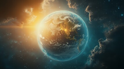Wall Mural - earth from space with golden glow