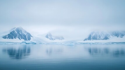 Glacier mountains and calm sea in arctic landscape