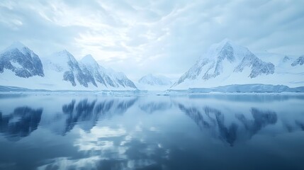 Glacier mountains and calm sea in arctic landscape
