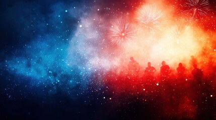 Poster - Abstract background with football silhouettes and fireworks, 4th of July celebration game