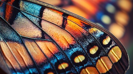 Wall Mural - Close-up of a colorful butterfly wing with intricate patterns and textures.