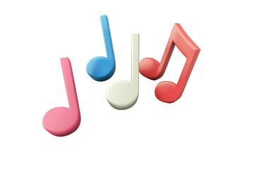 Colorful 3D musical notes isolated on a transparent background. symbolizing melody, rhythm, and harmony in vibrant shades of red, blue, and white.