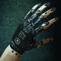 Wall Mural - Closeup of a robotic hand with detailed mechanisms.