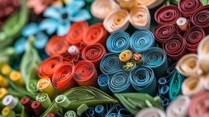 Sticker - Close-up of colorful paper rolled into flower shapes.