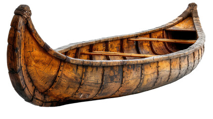 A large wooden boat with a pointed front and a curved back