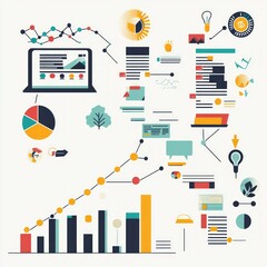 Sticker - Colorful infographic design with charts, graphs, and icons illustrating business growth.