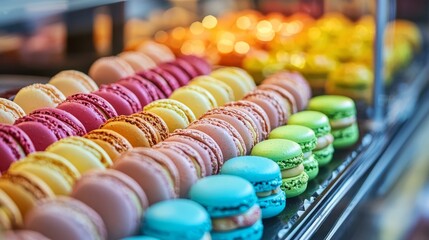 Poster - Colorful macarons displayed in a bakery.