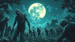 © Digital Dreamscapes - A horde of zombies shambles through the woods, illuminated by a pale moon.  The night is ominous, the air thick with decay.  Run! .