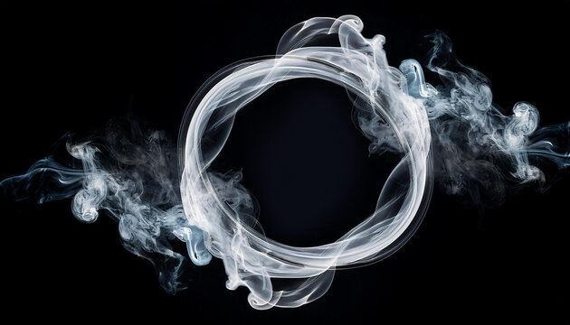 White smoke in form of circle isolated on black background.