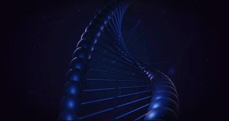 Sticker - Animation of dna strand over newtork of connections on black background