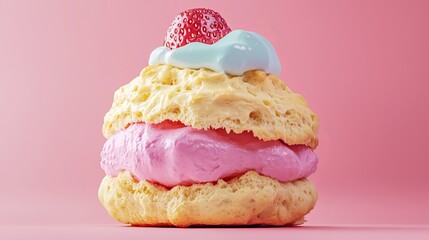 Sticker - Delicious strawberry scone with pink and blue frosting.