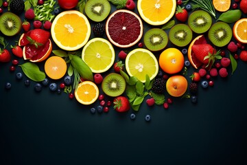 Wall Mural - Collage of fresh color fruits, healthy food concept