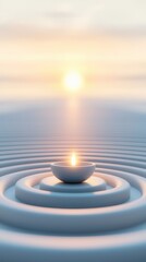 Canvas Print - Burning Candle on Concentric Circles with Sunrise Background.