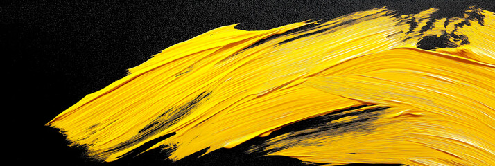 Wall Mural - bright yellow brush stroke of paint on black background