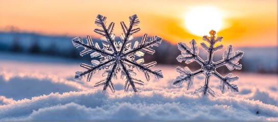 Poster - Cristal snowflakes on snow