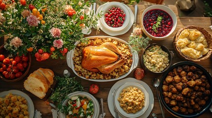 Top view of Thanksgiving meal