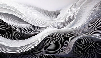 Abstract 3D wall art with elegant and modern black and white wave pattern.