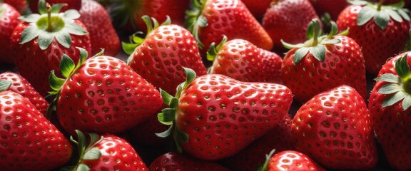 Sticker - Fresh strawberry fruits food background. Top view, flat lay