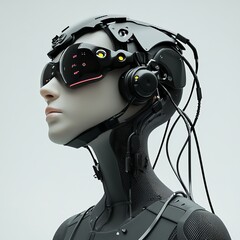 Canvas Print - Futuristic cyborg woman wearing a headset and goggles.