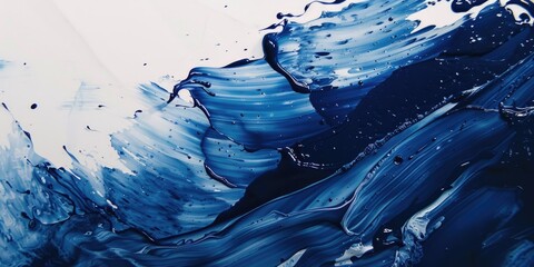 Wall Mural - The painting is a blue ocean with white waves. The brushstrokes are thick and bold, giving the painting a sense of movement and energy. The blue and white colors create a calming and serene mood