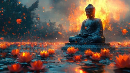 Buddha Meditation Amidst Lotus Blossoms