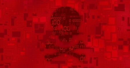 Poster - Skull and crossbones with binary code over red digital circuit background