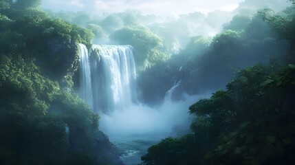 Sticker - Incredible majestic waterfall tumbling into a misty abyss, stunning picture