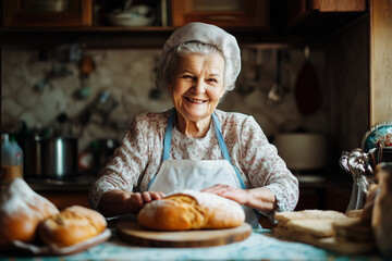 A woman is making bread in a kitchen