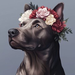 Wall Mural - Dog with Flower Crown.