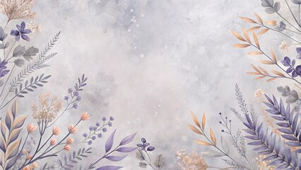 Wall Mural - Tranquil wallpaper featuring soft lavender gray and peach strokes with natural elements