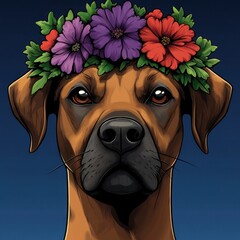 Wall Mural - Dog with Flower Crown.