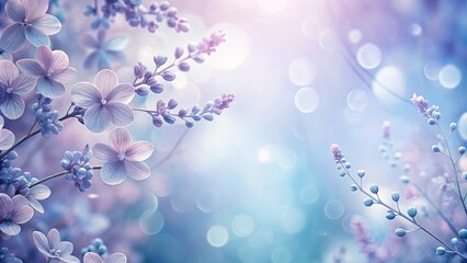 Wall Mural - Soft and serene wallpaper featuring muted lavenders, blues, and delicate flower petals under a soft light
