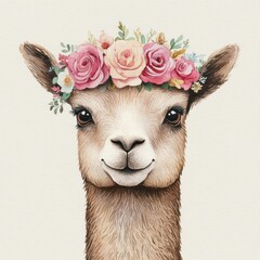 Wall Mural - Cute Llama with Flower Crown.