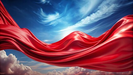 Wall Mural - Vibrant red flying fabric background resembling a flowing stream in the sky