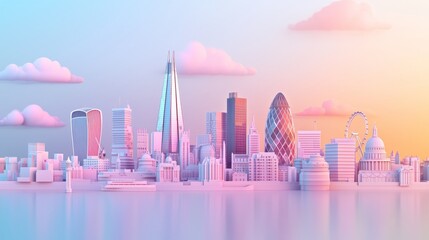 Sticker - London Skyline with Pink and Blue Sunset.