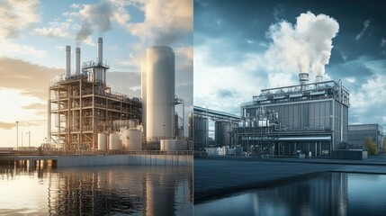 A comparison of hydrogen power vs. traditional power plants, focusing on efficiency and cleanliness