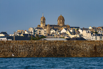 Le port de Granville, derrière la jetée, depuis le large, Granville, Manche, Cotentin, Normandie, France