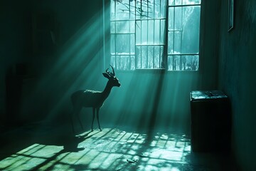 Wall Mural - A Deer in the Window Light