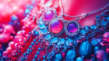 Poster - Close-up of futuristic fashion accessories in a retro aesthetic including wearable tech and holographic jewelry Large space for text in center Stock Photo with copy space