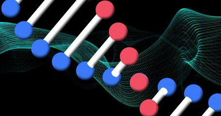 Poster - DNA strand animation over digital wave background