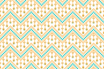 Wall Mural - Cross stitch pattern concept showcasing traditional ethnic geometric pattern, Design for textile, background,carpet,wallpaper,clothing,wrapping,Batik,fabric,Vector illustration	