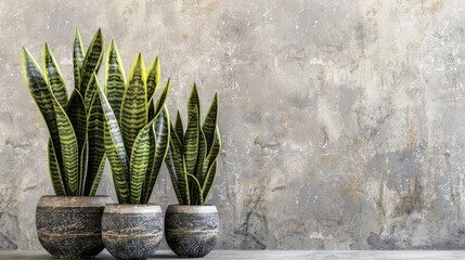 Sticker - Snake plants potted on a light gray grunge backdrop