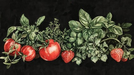 Wall Mural - Detailed botanical drawing of vegetable harvest