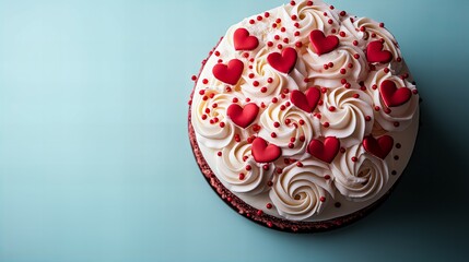 Wall Mural - Birthday Cake top view Isolated with Colorful Hearts Decoration for a Celebration new beautiful stock image illustration AI